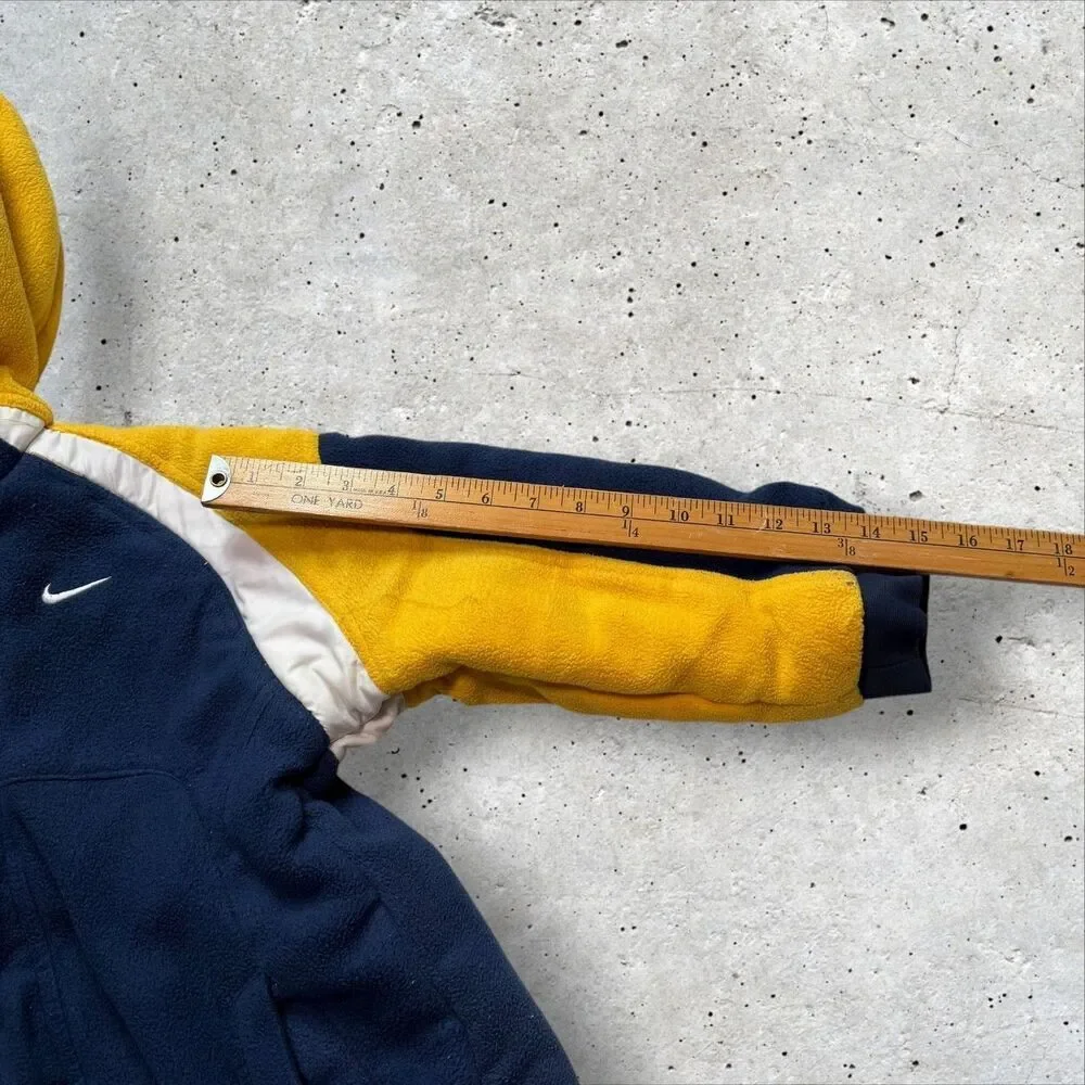 Kids Nike Hooded Jacket Yellow Blue Reversible Fleece Winter Coat Youth L y2k